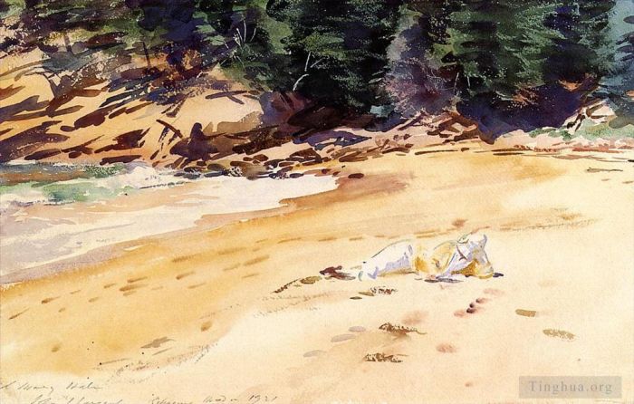 约翰·辛格·萨金特 的各类绘画作品 -  《沙滩帆船头缅因州》
