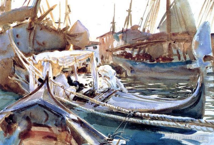 约翰·辛格·萨金特 的各类绘画作品 -  《在,Giudecca,船上写生》