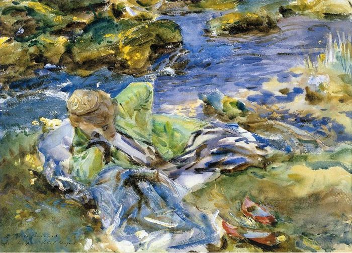 约翰·辛格·萨金特 的各类绘画作品 -  《溪边的土耳其女人》