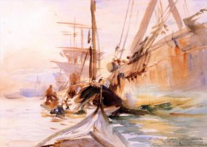 艺术家约翰·辛格·萨金特作品《威尼斯卸船》