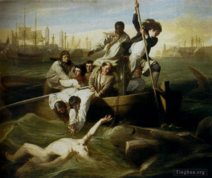 约翰·辛格尔顿·科普利 的油画作品 -  《布罗克·沃森和鲨鱼》