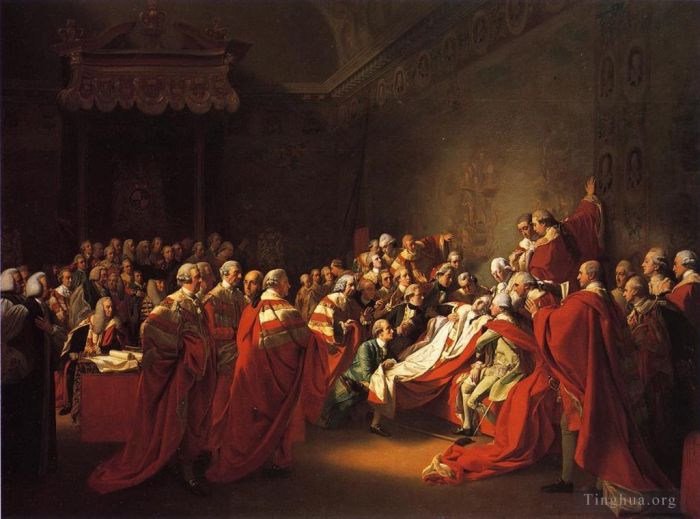 约翰·辛格尔顿·科普利 的油画作品 -  《查塔姆伯爵在上议院的垮台，又名“查塔姆伯爵之死”》