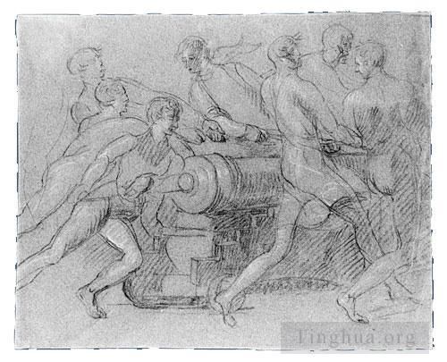 约翰·辛格尔顿·科普利 的各类绘画作品 -  《水手们操纵大炮》