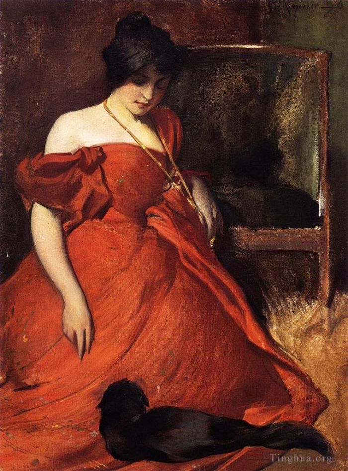 约翰·怀特·亚历山大 的油画作品 -  《黑色和红色》