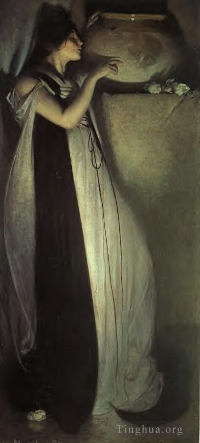约翰·怀特·亚历山大 的油画作品 -  《伊莎贝拉和罗勒壶》