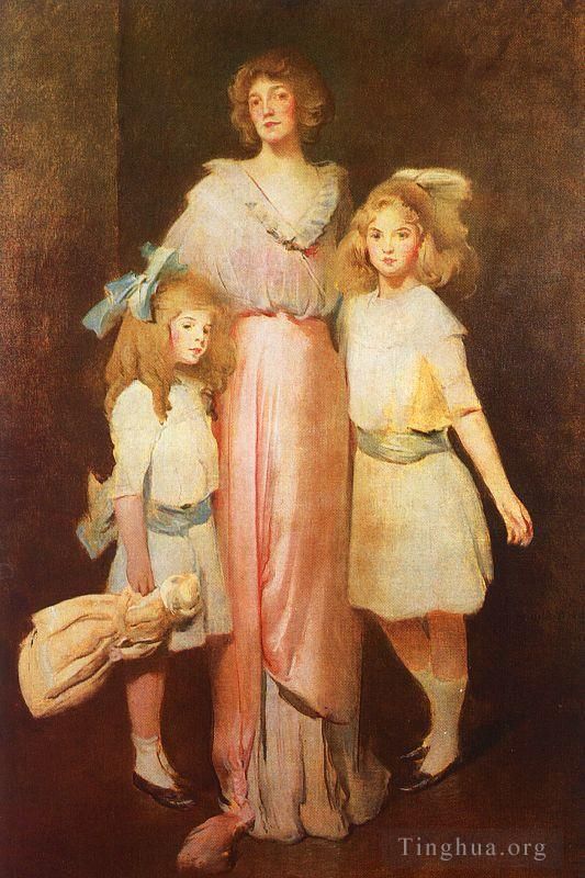 约翰·怀特·亚历山大 的油画作品 -  《丹尼尔斯夫人和两个孩子》