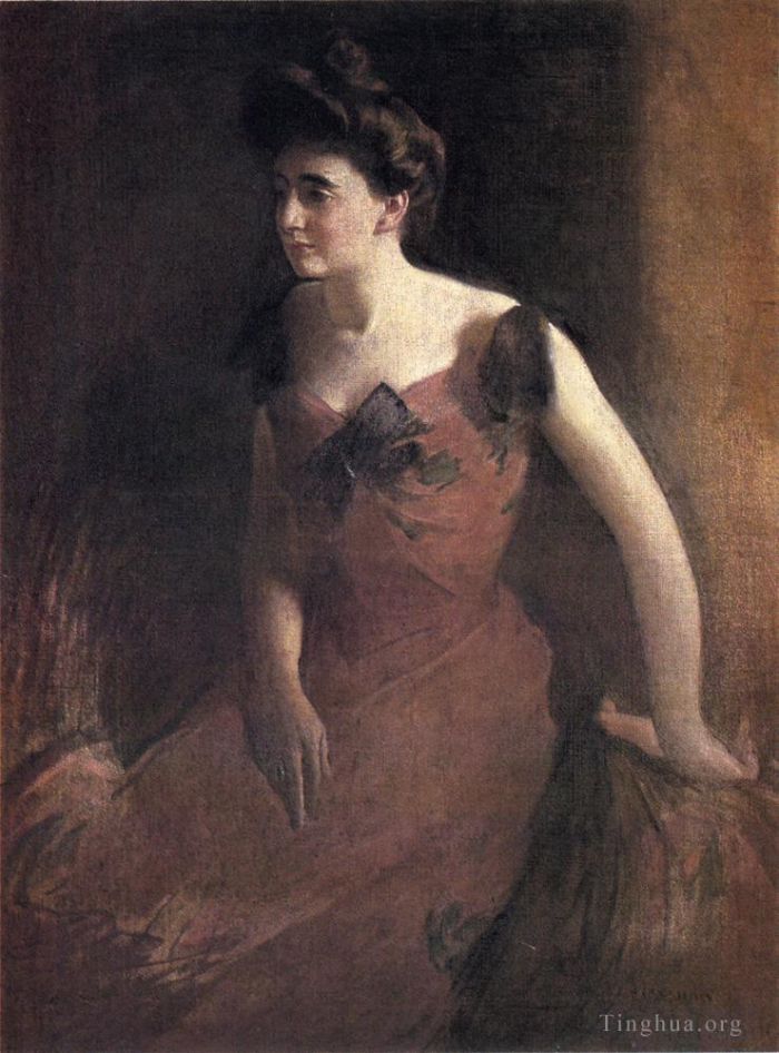 约翰·怀特·亚历山大 的油画作品 -  《穿红裙子的女人》