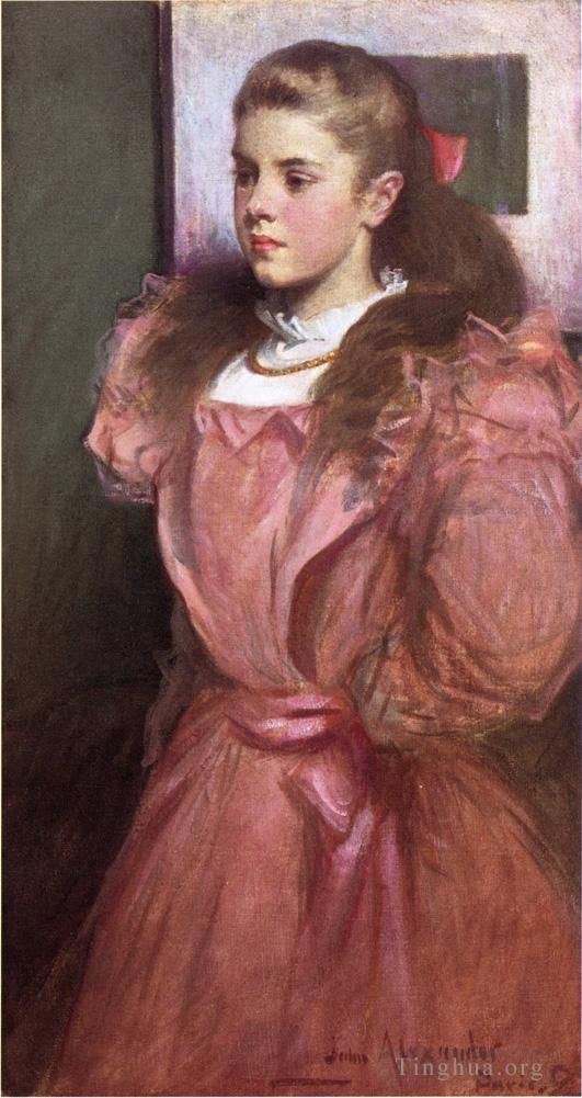 约翰·怀特·亚历山大 的油画作品 -  《玫瑰中的年轻女孩又名埃莉诺拉·伦道夫·西尔斯的肖像》