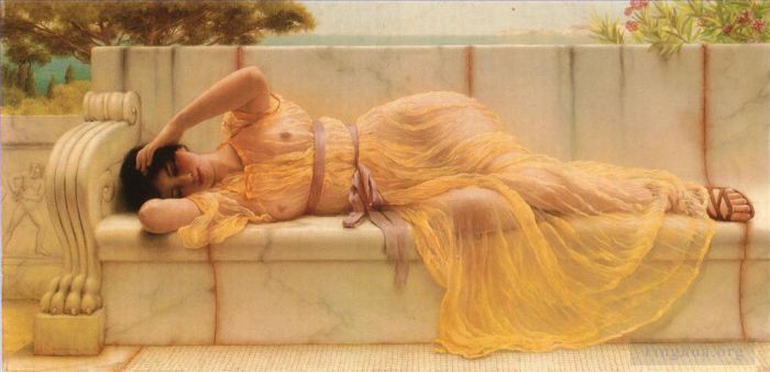 约翰·威廉·高沃德 的油画作品 -  《穿黄色窗帘的女孩》