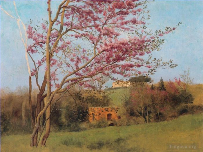 约翰·威廉·高沃德 的油画作品 -  《风景盛开的红杏仁》