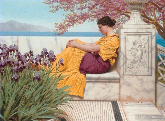 约翰·威廉·高沃德 的油画作品 -  《挂在枝头的花下》