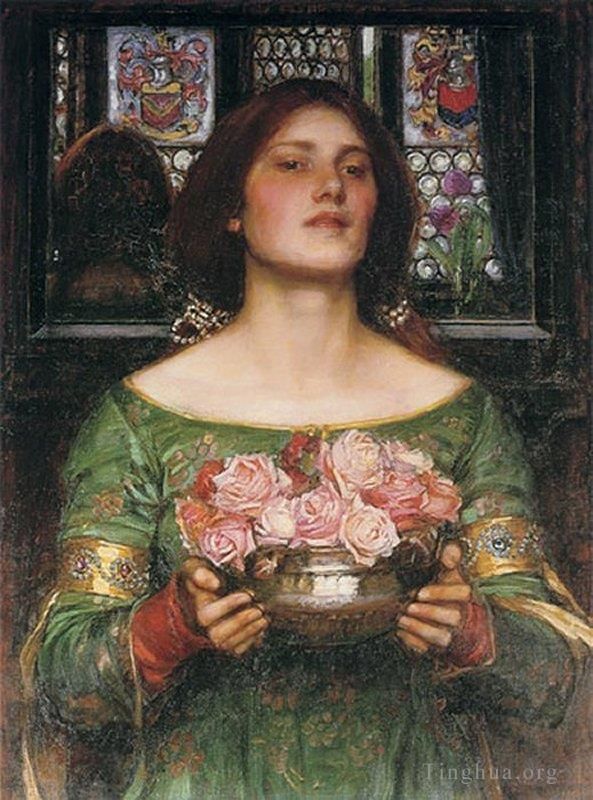 约翰·威廉姆·沃特豪斯 的油画作品 -  《采集玫瑰花蕾》