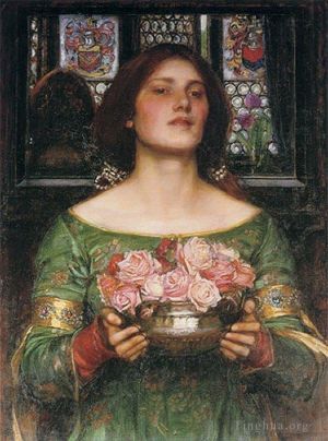 艺术家约翰·威廉姆·沃特豪斯作品《采集玫瑰花蕾》