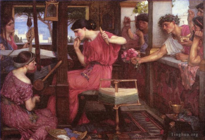约翰·威廉姆·沃特豪斯 的油画作品 -  《佩内洛普和追求者们》