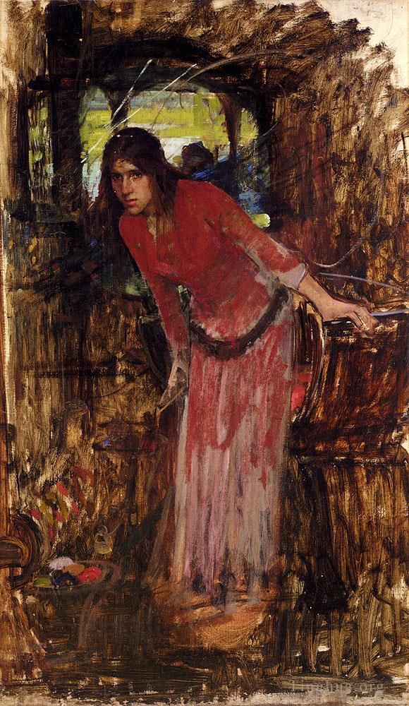 约翰·威廉姆·沃特豪斯 的油画作品 -  《学习《青葱夫人》》