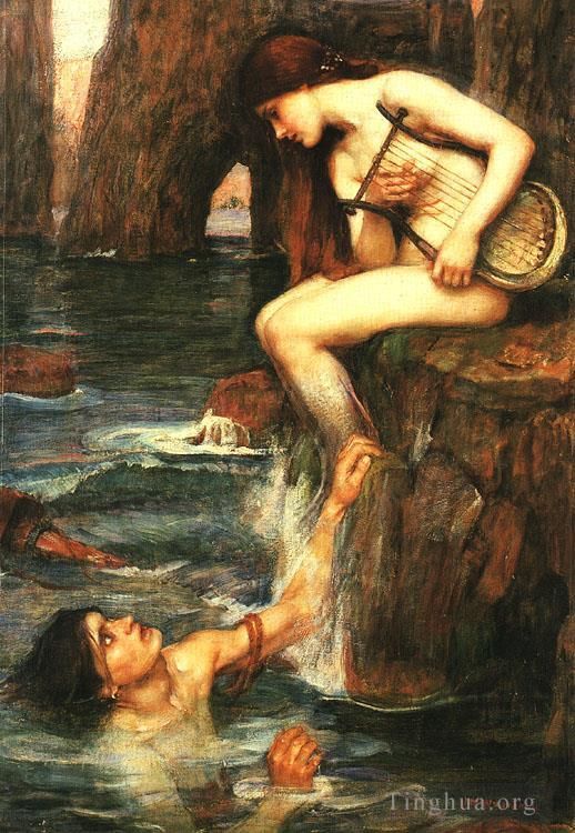 约翰·威廉姆·沃特豪斯 的油画作品 -  《亚瑟王的海妖》
