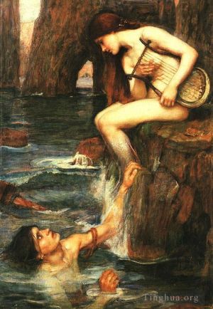 艺术家约翰·威廉姆·沃特豪斯作品《亚瑟王的海妖》