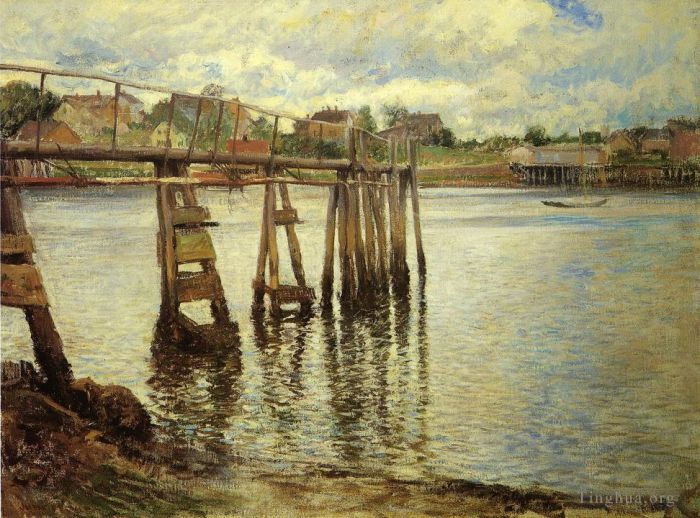 约瑟夫·柔德芬·代坎普 的油画作品 -  《退潮时的码头又名水码头》
