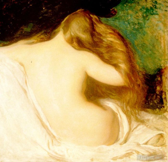 约瑟夫·柔德芬·代坎普 的油画作品 -  《女人吹干头发》