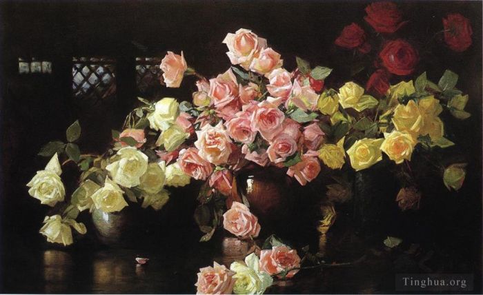 约瑟夫·柔德芬·代坎普 的油画作品 -  《约瑟夫·德坎普玫瑰》