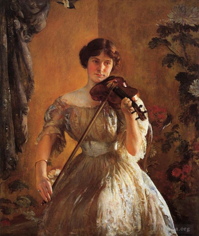 约瑟夫·柔德芬·代坎普 的油画作品 -  《克莱采奏鸣曲又名《小提琴家,II》》