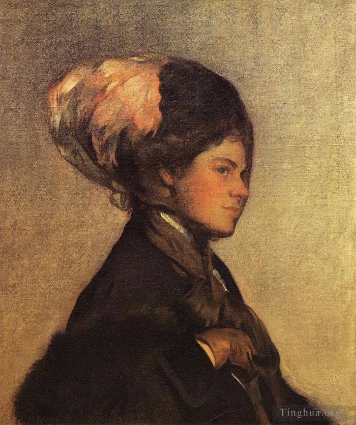 约瑟夫·柔德芬·代坎普 的油画作品 -  《粉红羽毛又名棕色面纱》