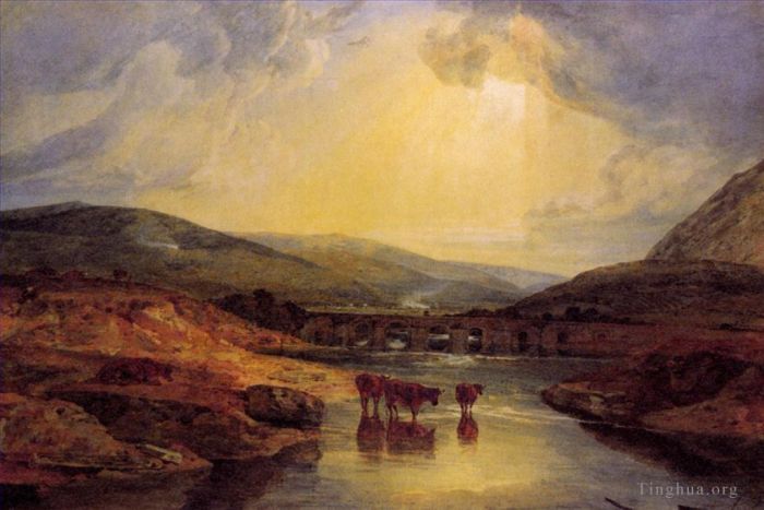 约瑟夫·马洛德·威廉·特纳 的油画作品 -  《蒙蒙特郡阿伯加文尼大桥在阵雨后正在清理》