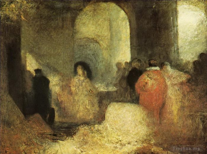 约瑟夫·马洛德·威廉·特纳 的油画作品 -  《在一间大房间里与服装特纳的人物共进晚餐》
