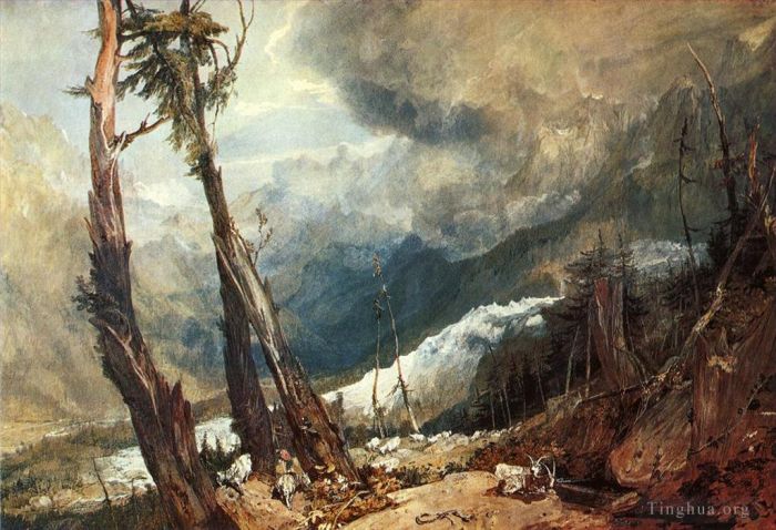 约瑟夫·马洛德·威廉·特纳 的油画作品 -  《冰川和阿维隆河的源头一直延伸到冰海》