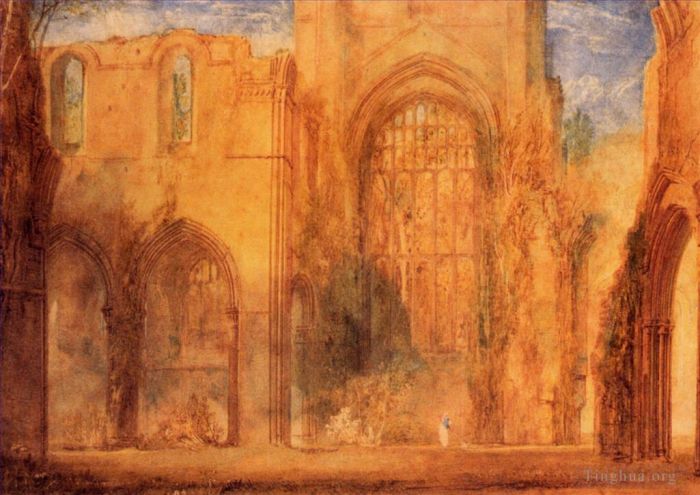 约瑟夫·马洛德·威廉·特纳 的油画作品 -  《约克郡喷泉修道院的内部》