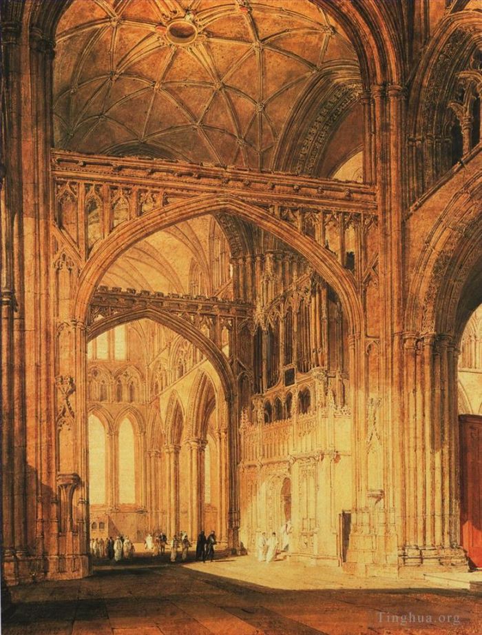 约瑟夫·马洛德·威廉·特纳 的油画作品 -  《索尔兹伯里大教堂内部》