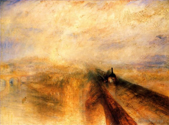 约瑟夫·马洛德·威廉·特纳 的油画作品 -  《降雨蒸汽并加速大西部铁路》