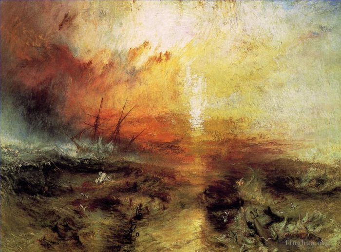 约瑟夫·马洛德·威廉·特纳 的油画作品 -  《奴隶贩子将死亡和垂死抛入海中》