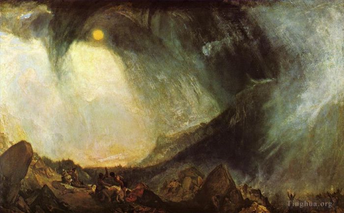 约瑟夫·马洛德·威廉·特纳 的油画作品 -  《暴风雪汉尼拔和他的军队穿越阿尔卑斯山》