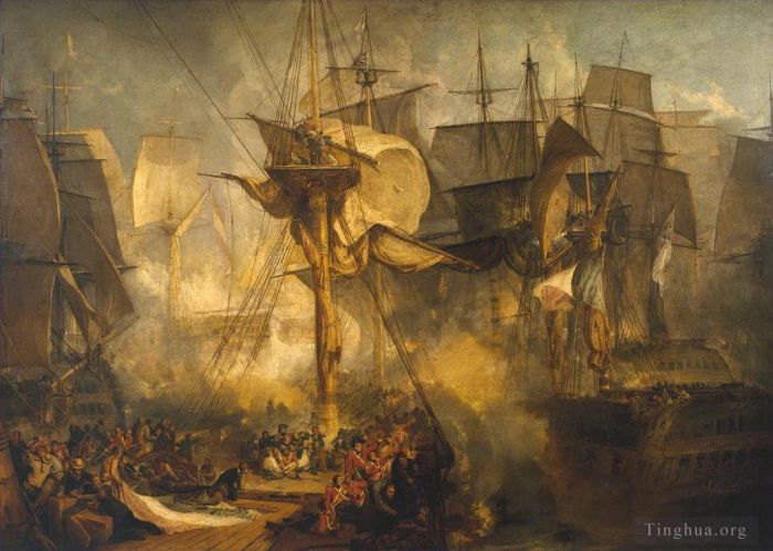 约瑟夫·马洛德·威廉·特纳 的油画作品 -  《从胜利特纳号的,Mizen,右舷护罩看到的特拉法加海战》
