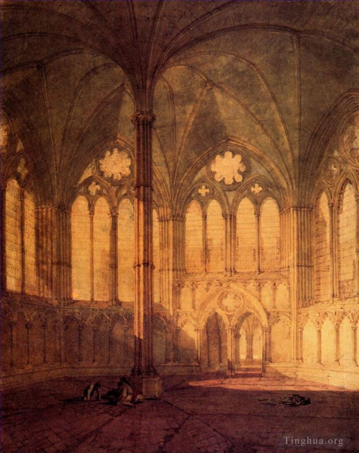 约瑟夫·马洛德·威廉·特纳 的油画作品 -  《索尔兹伯里大教堂分会馆》