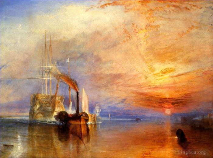 约瑟夫·马洛德·威廉·特纳 的油画作品 -  《战斗泰米雷尔号拖到最后一个泊位，准备拆散,特纳》