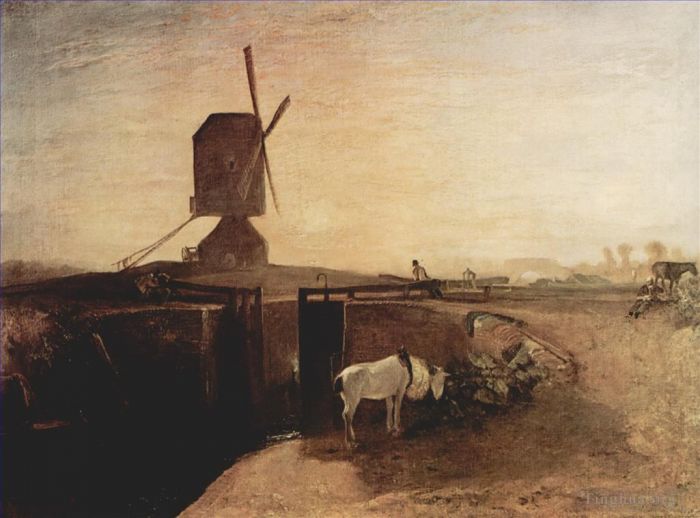 约瑟夫·马洛德·威廉·特纳 的油画作品 -  《Southall,Mill,Turner,的大型连接通道》