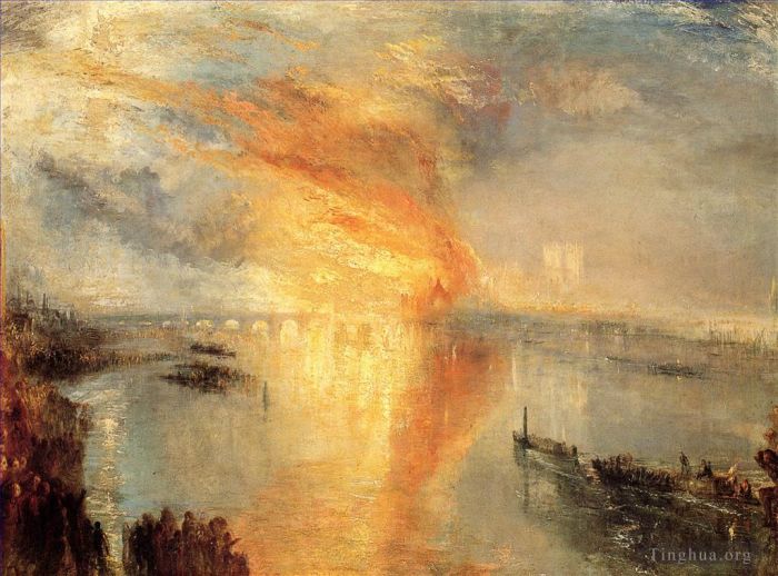 约瑟夫·马洛德·威廉·特纳 的油画作品 -  《上议院和下议院被烧毁》