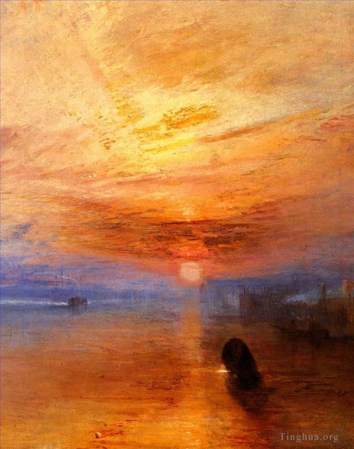 约瑟夫·马洛德·威廉·特纳 的油画作品 -  《战斗泰米艾尔拖到她的最后一个泊位被打破景观特纳》