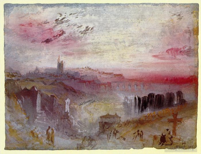 约瑟夫·马洛德·威廉·特纳 的各类绘画作品 -  《苏塞特公墓前景中的城镇景观》