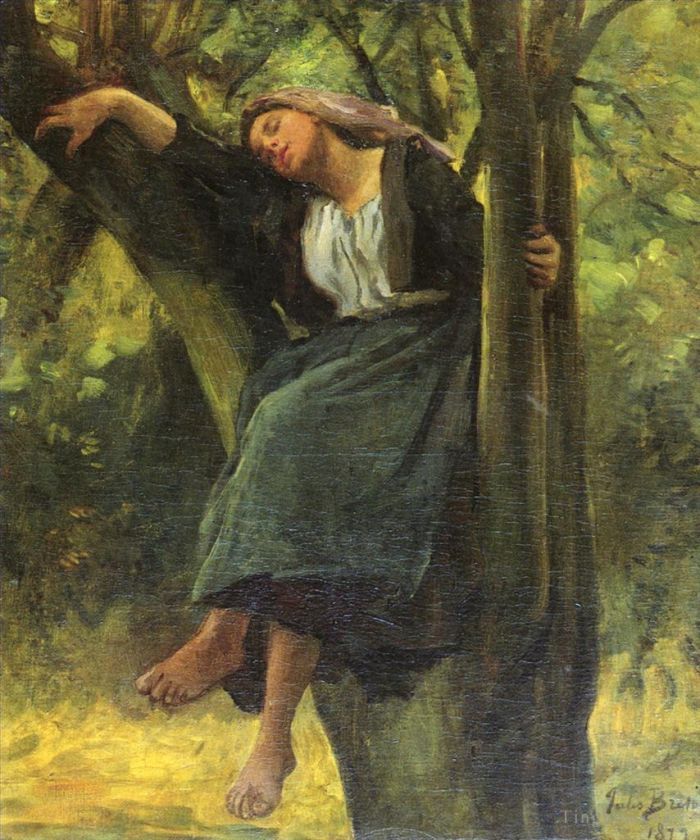 朱尔斯·阿道夫艾梅·路易斯·布勒东 的油画作品 -  《法国,1827,睡在树林里》