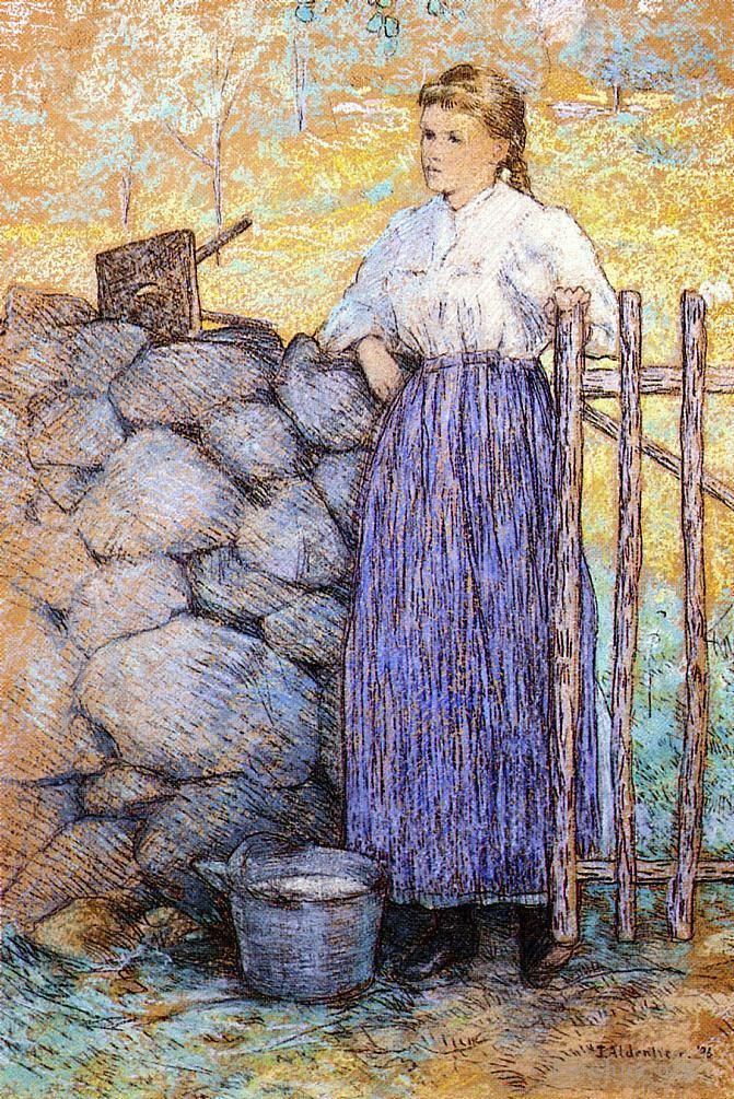 朱利安·奥尔登·威尔 的油画作品 -  《站在门口的女孩》