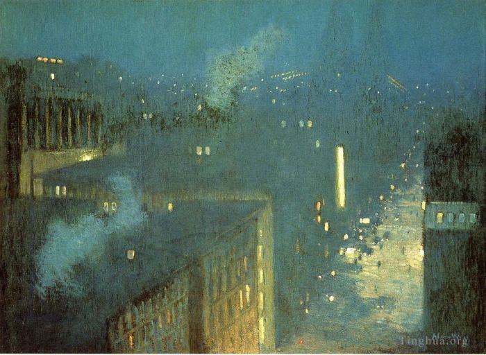 朱利安·奥尔登·威尔 的油画作品 -  《夜曲桥又名夜曲昆斯伯勒桥》