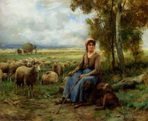 艺术家朱利安·迪普雷作品《牧羊女看守她的羊群》