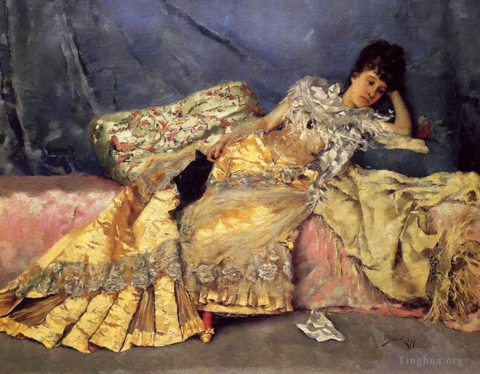 朱利叶斯·勒布朗·斯图尔特 的油画作品 -  《粉色沙发上的女士》