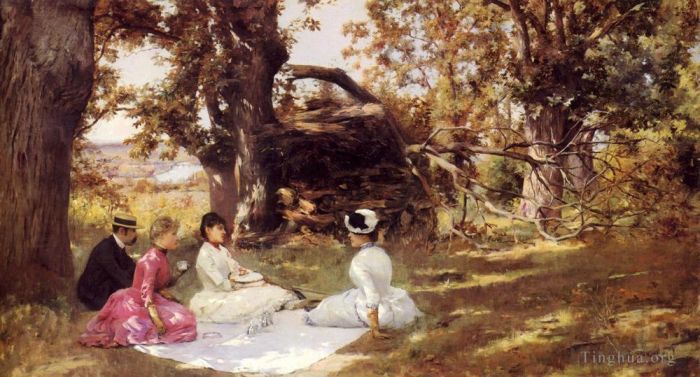 朱利叶斯·勒布朗·斯图尔特 的油画作品 -  《树下野餐》