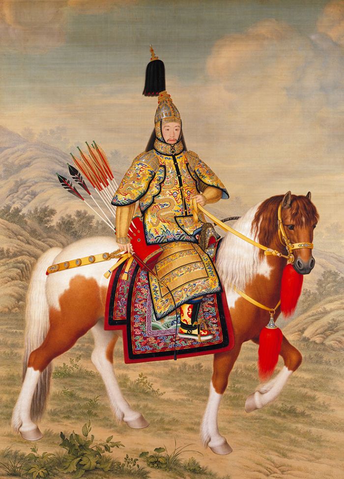 郎世宁 的书法国画作品 -  《马背上身穿铠甲的乾隆皇帝》