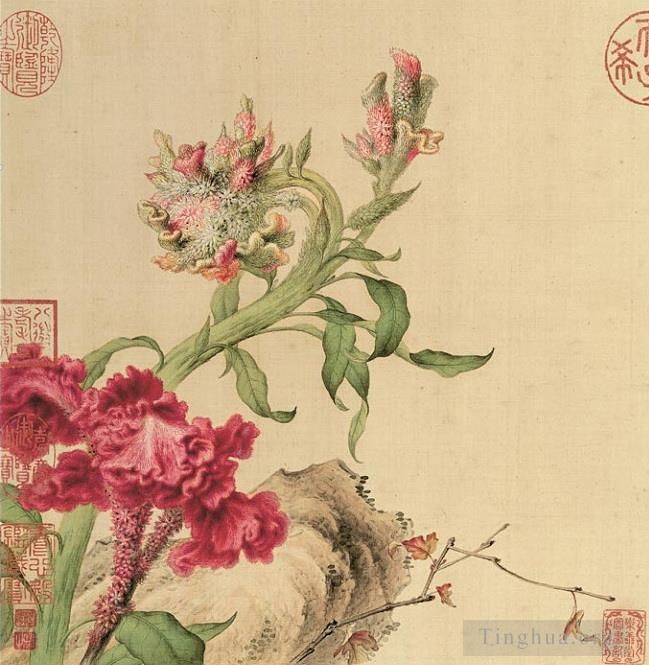 郎世宁 的书法国画作品 -  《鸟与花》