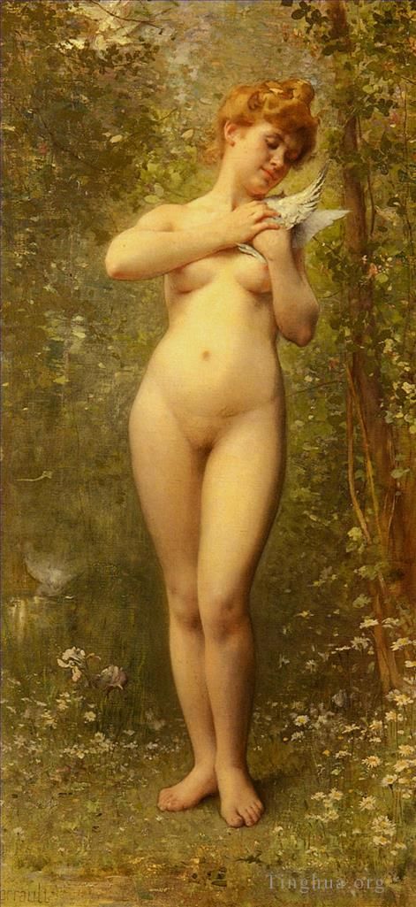 莱昂·巴兹勒·佩罗 的油画作品 -  《维纳斯,A,La,Colombe,裸体》